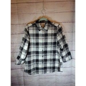 foxcroft NYC black/white plaid/check wrinkle free button-down blouse, Size M